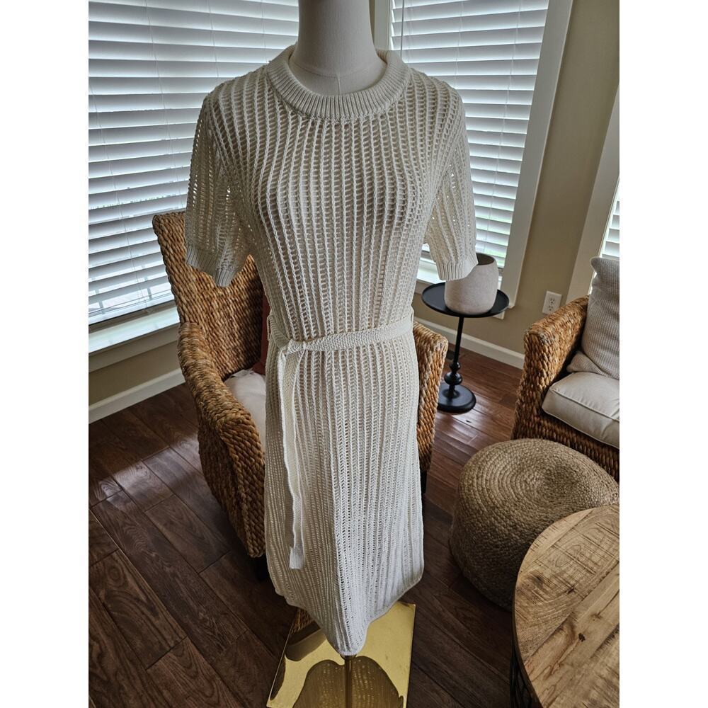 Amour Vert Crochet T‎ Shirt Dress Swim Cover-Up Size M Ivory Boho Beach NWT